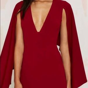 Wine Plunging Cape Dress - L